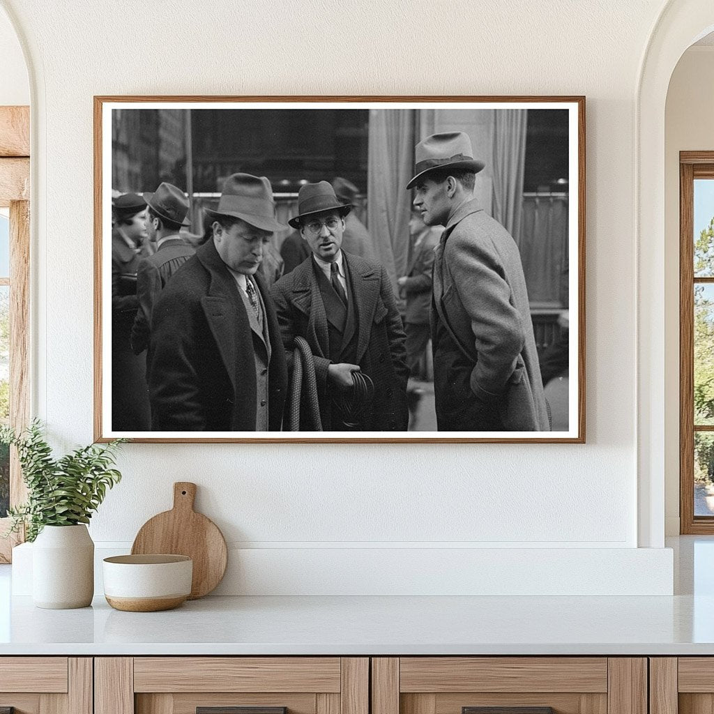 1936 New York City men conversing on 7th Avenue - Available at KNOWOL