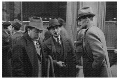 1936 New York City men conversing on 7th Avenue - Available at KNOWOL