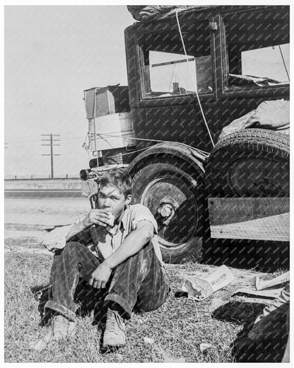 1936 Photograph of Young Boy Son of Oklahoma Refugee in California During Great Depression - Available at KNOWOL