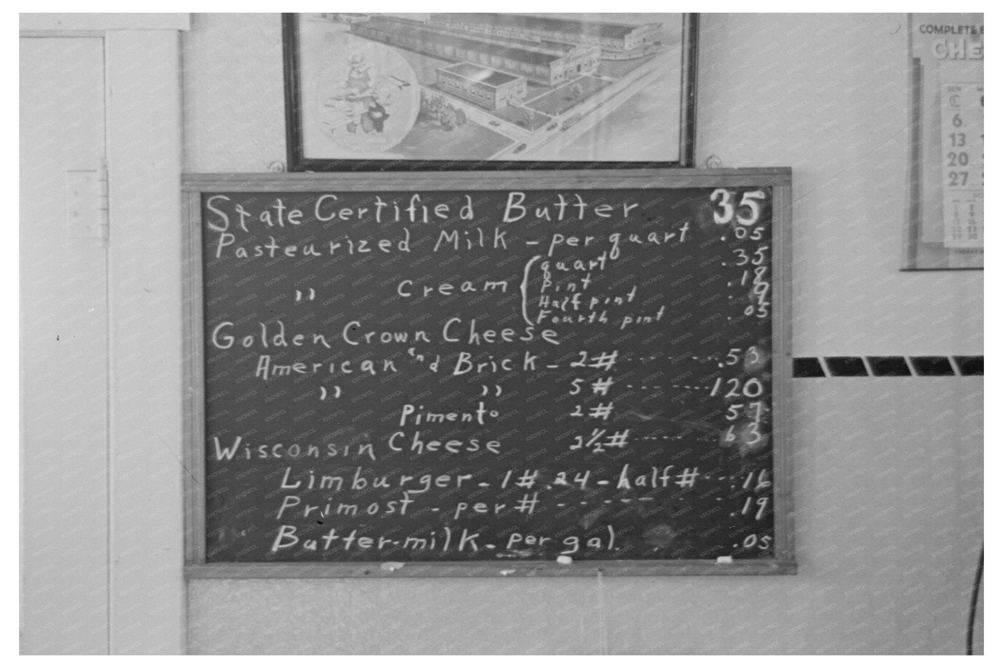 1936 Retail Prices Sign at Ruthven Iowa Creamery - Available at KNOWOL