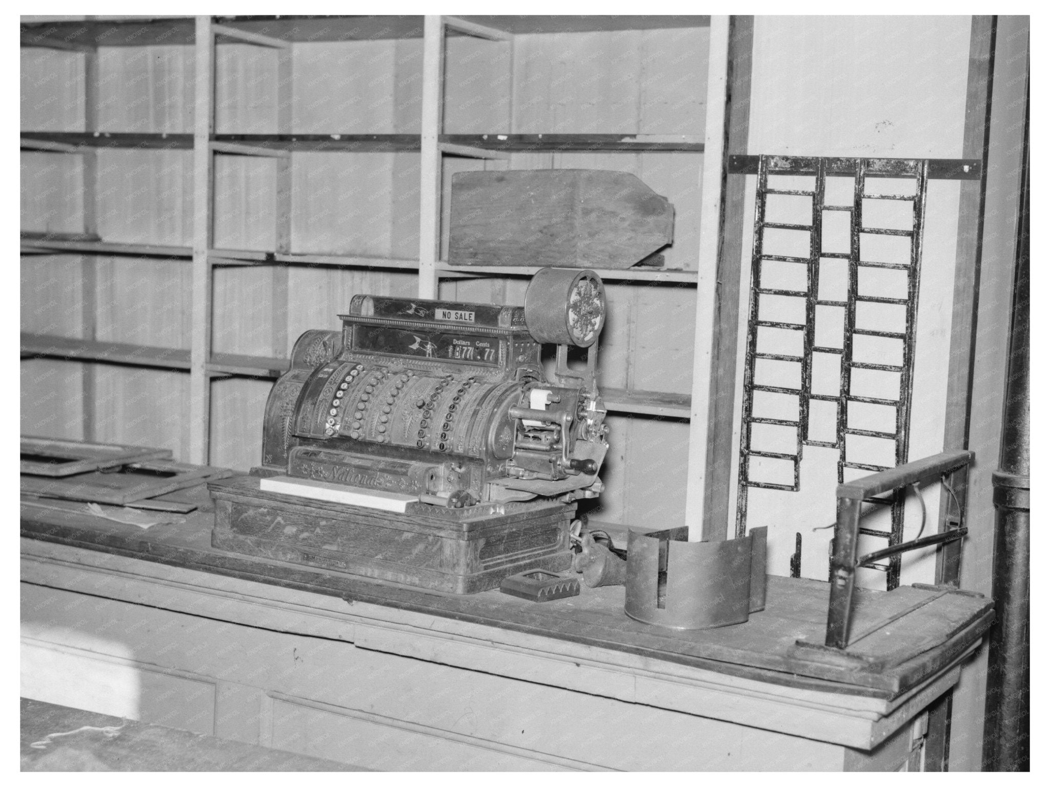 1937 Cash Register and Empty Shelves in Babbitt Minnesota - Available at KNOWOL