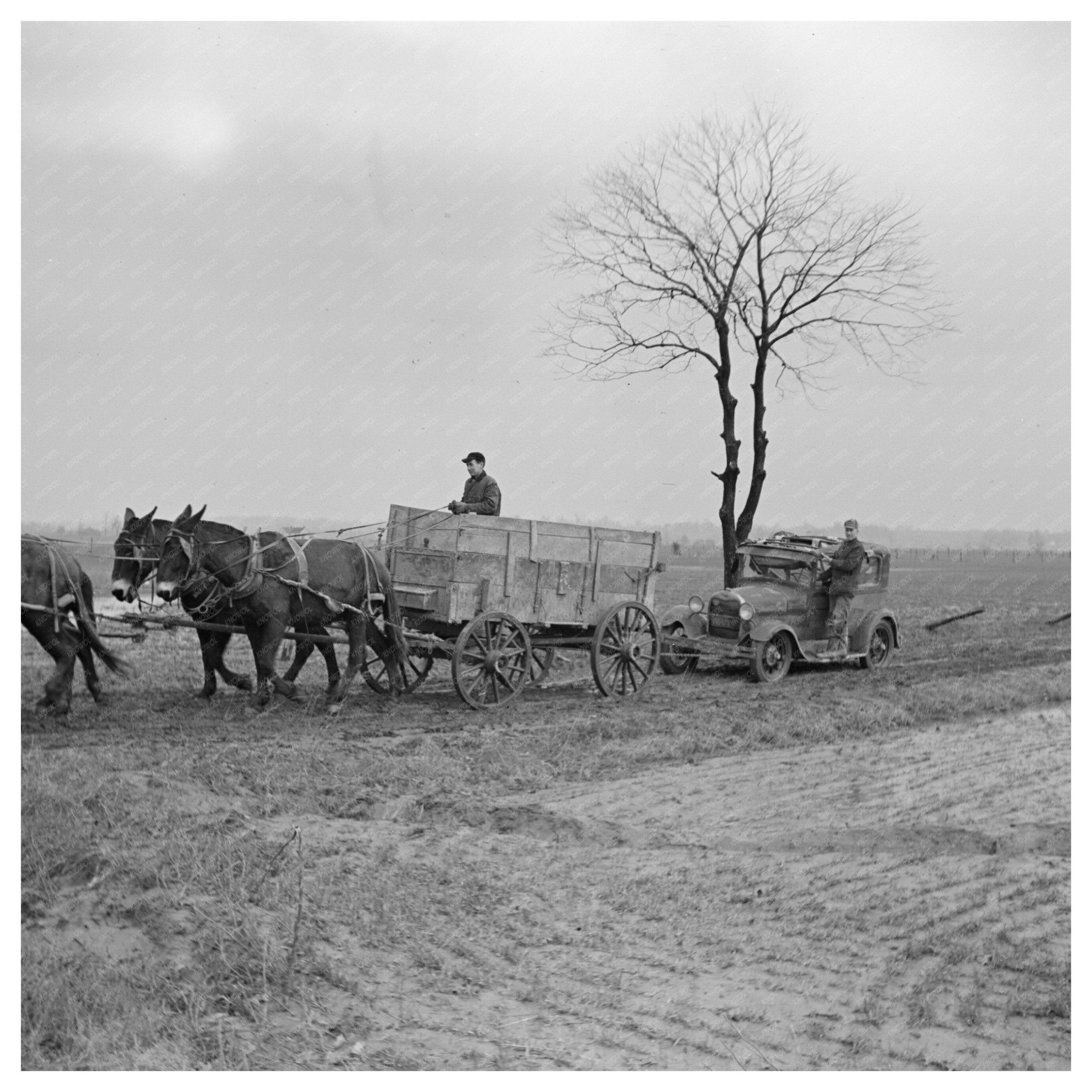 1937 Flood - Damaged Automobile Towed in Point Township Indiana - Available at KNOWOL