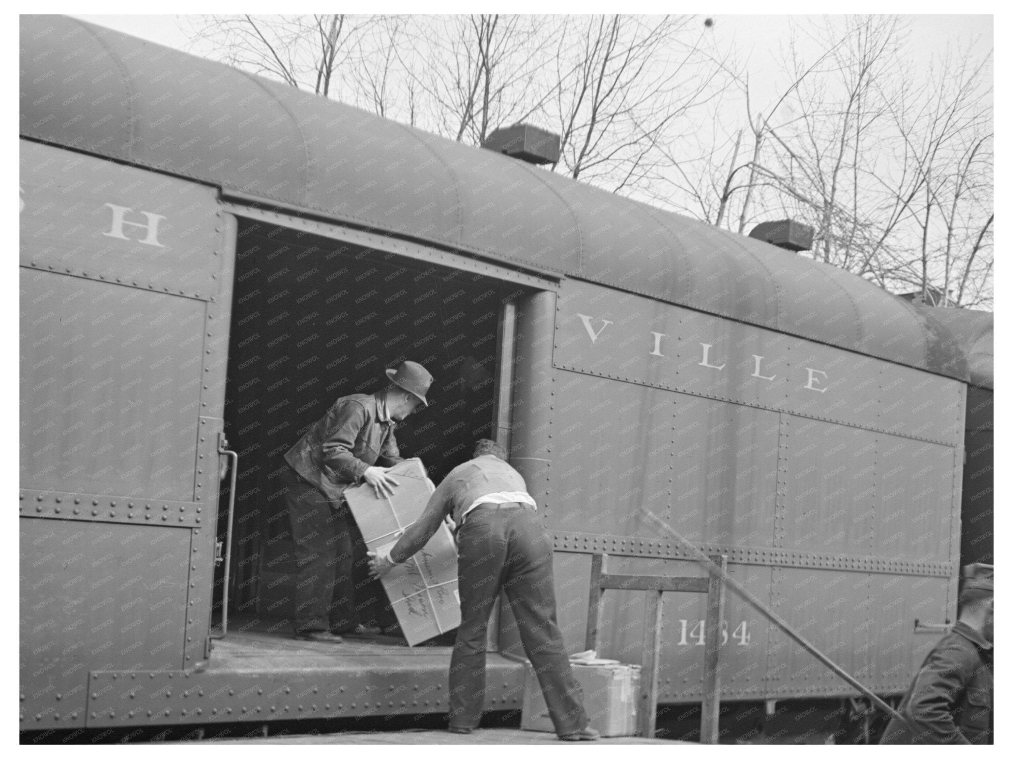 1937 Vintage Train Cargo Unloading in Mount Vernon Indiana - Available at KNOWOL