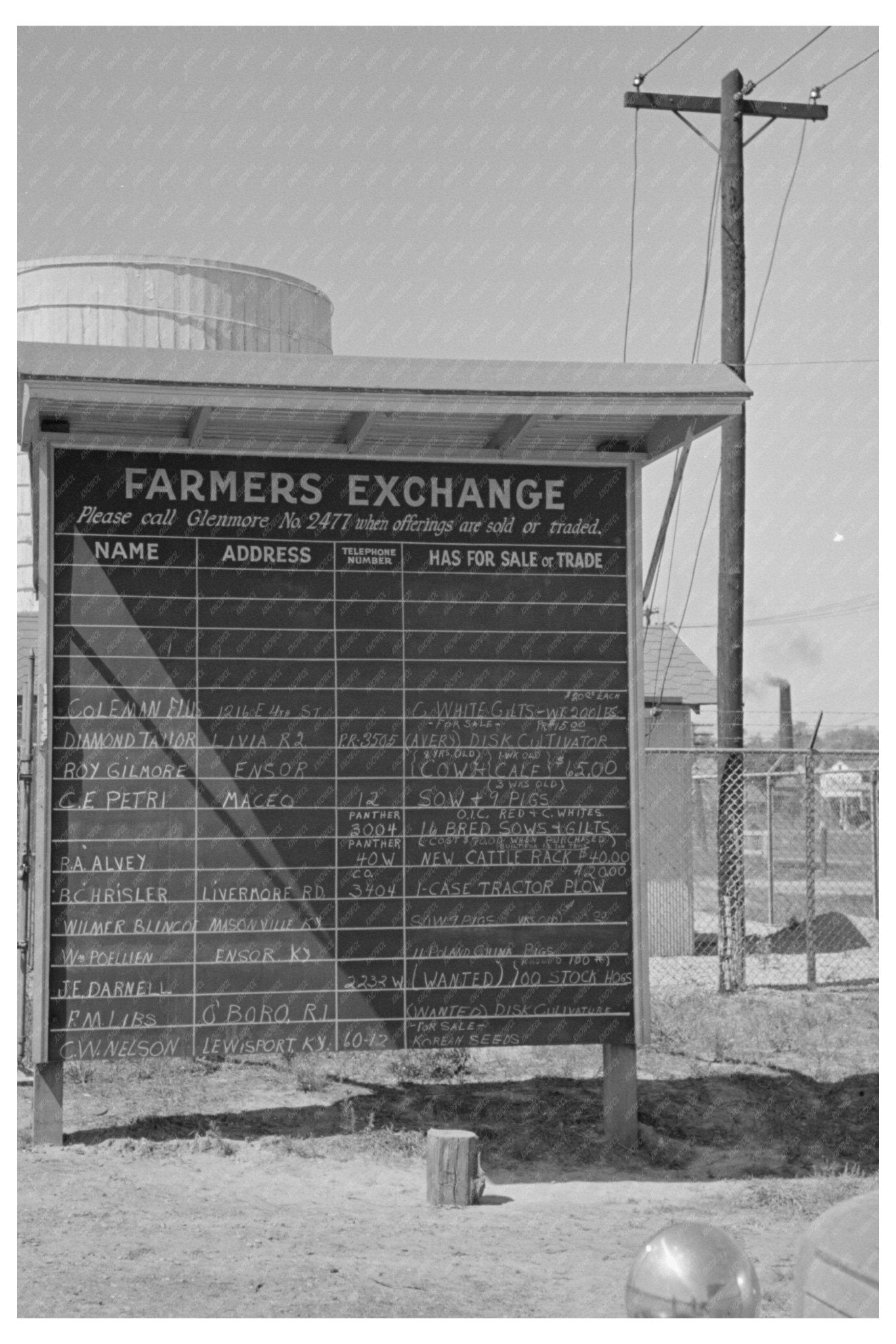 1938 Bulletin Board at Farmers Exchange Owensboro Kentucky - Available at KNOWOL