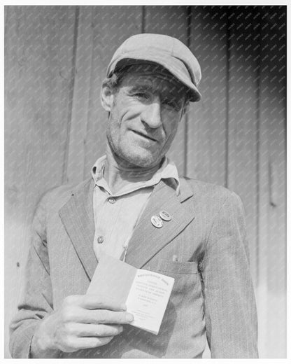 1938 Kern County Cotton Strike Leader Displays Union Membership Book - Available at KNOWOL