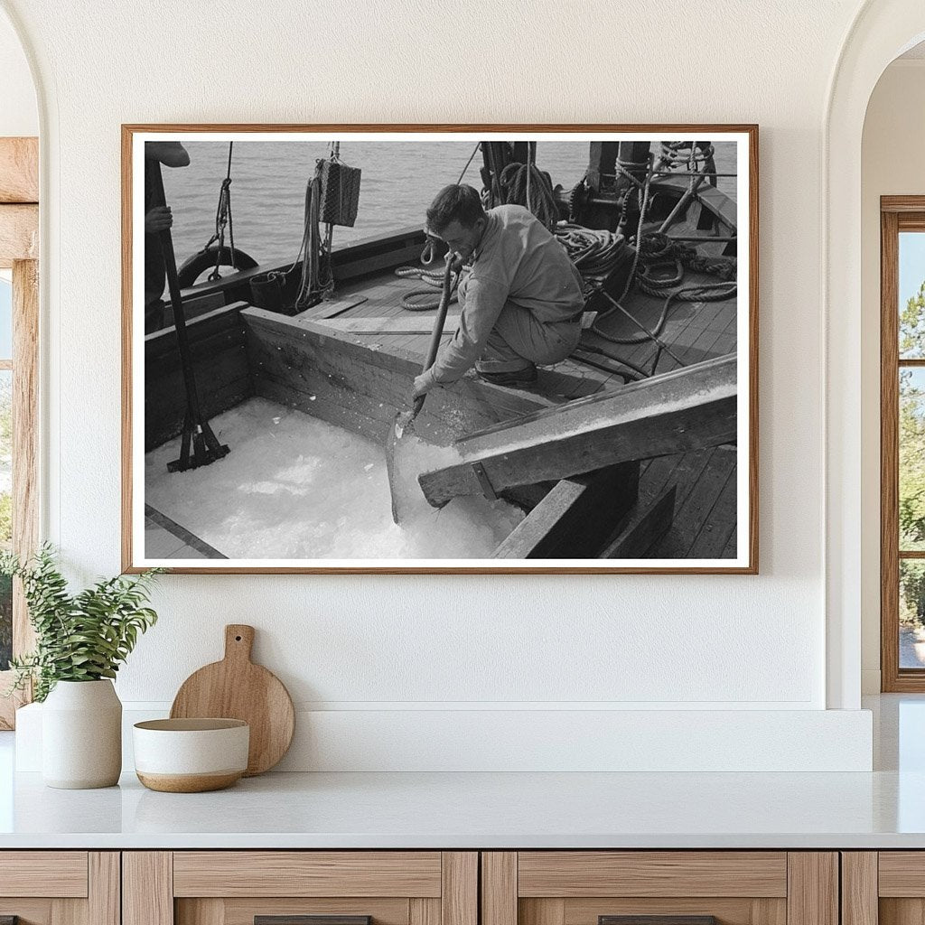 1938 Loading Shaved Ice on Shrimp Boat Morgan City Louisiana - Available at KNOWOL