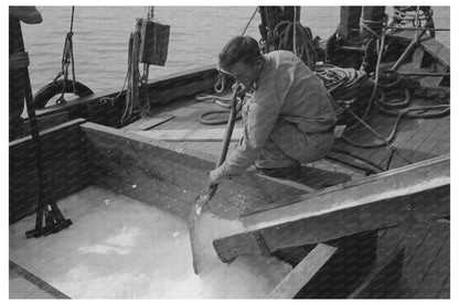 1938 Loading Shaved Ice on Shrimp Boat Morgan City Louisiana - Available at KNOWOL