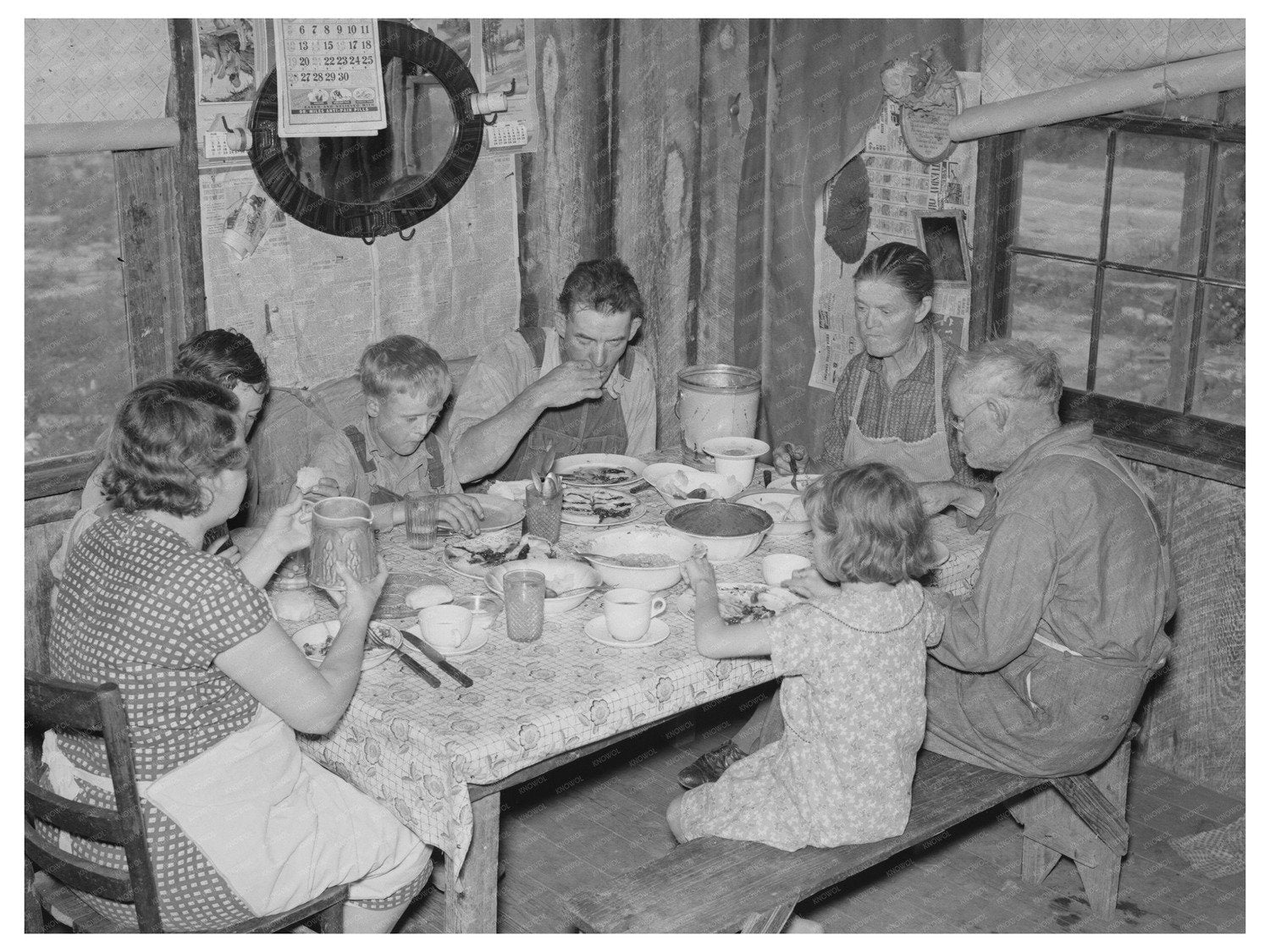 1938 Sharecroppers Family Midday Meal in Southeast Missouri - Available at KNOWOL