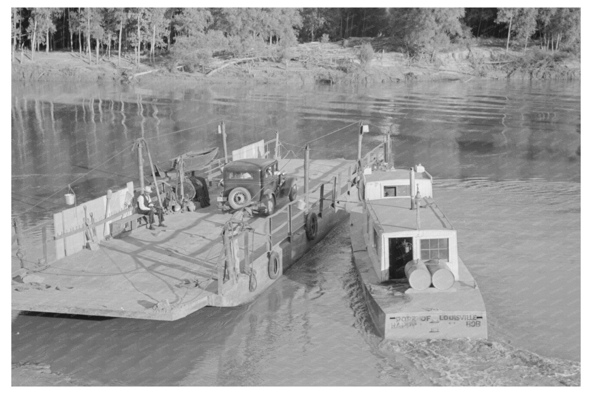 1938 Vintage Ferry Transporting Vehicles and Passengers - Available at KNOWOL