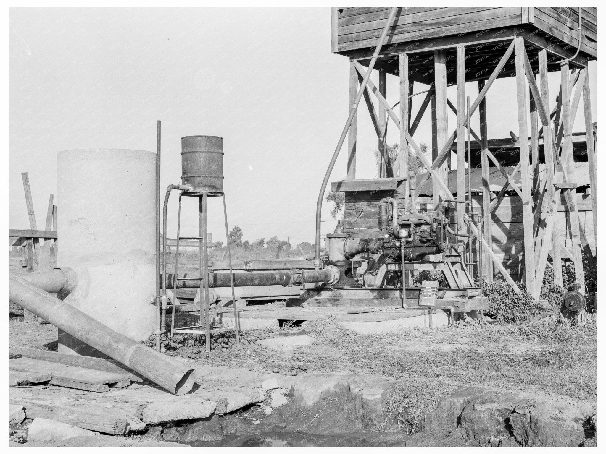 1938 Vintage Natural Gas Irrigation Pumping Plant Photo - Available at KNOWOL