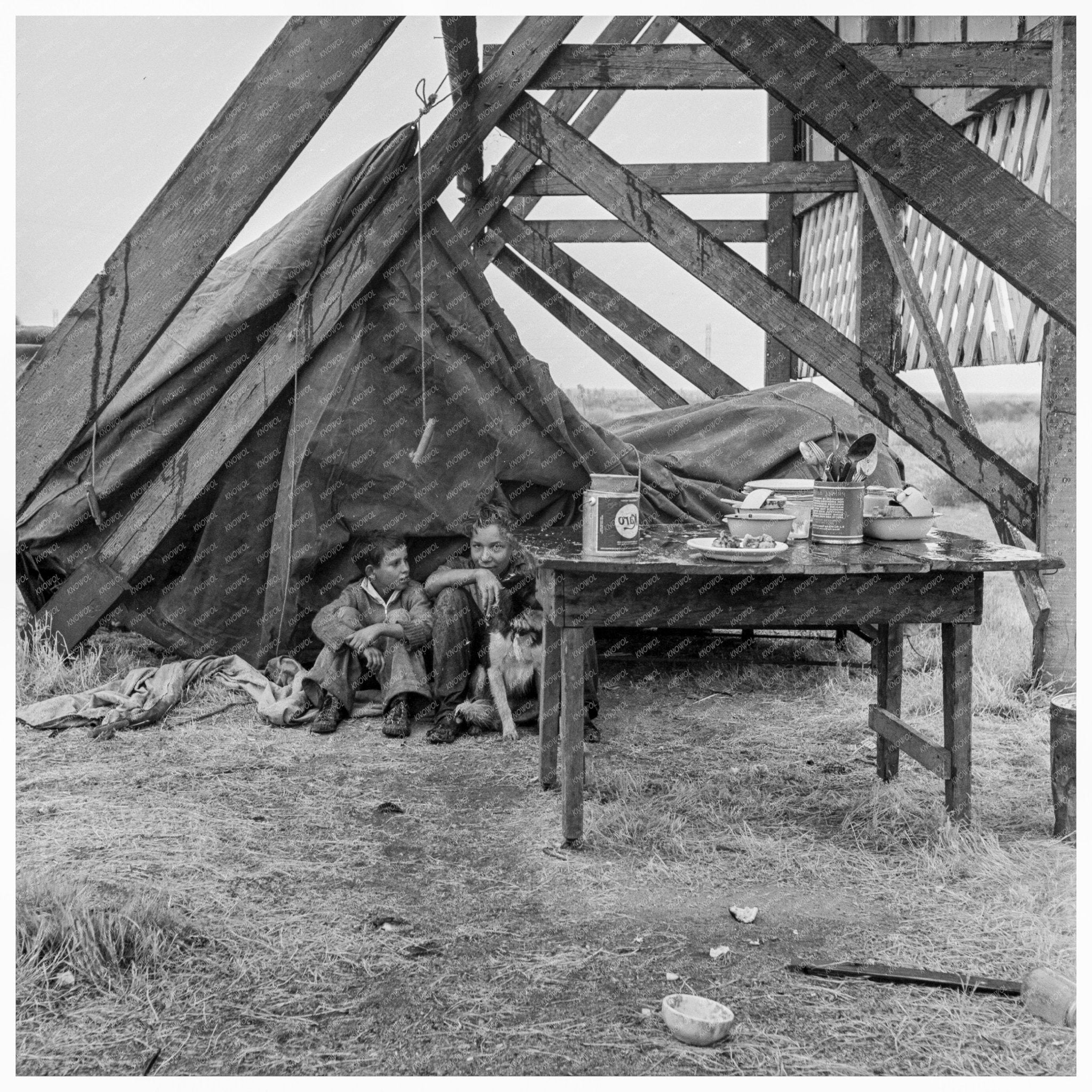 1938 Vintage Photograph of Migrant Families Camping U.S. Route 99 - Available at KNOWOL