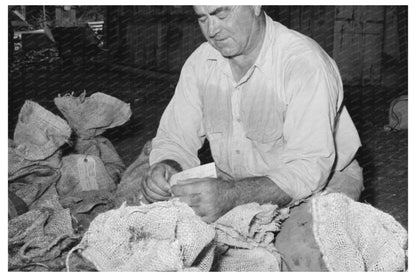 1938 Workers Labeling Oyster Sacks in Olga Louisiana - Available at KNOWOL