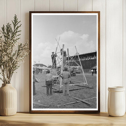 1938 Workers Setting Up Amusement Device in Louisiana Fair - Available at KNOWOL