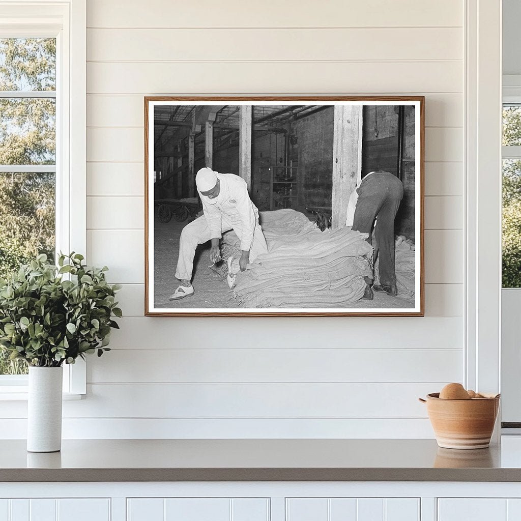 1938 Workers Sewing Burlap Sacks at Louisiana Rice Mill - Available at KNOWOL