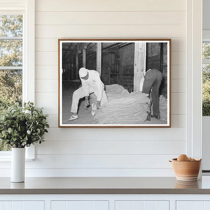 1938 Workers Sewing Burlap Sacks at Louisiana Rice Mill - Available at KNOWOL