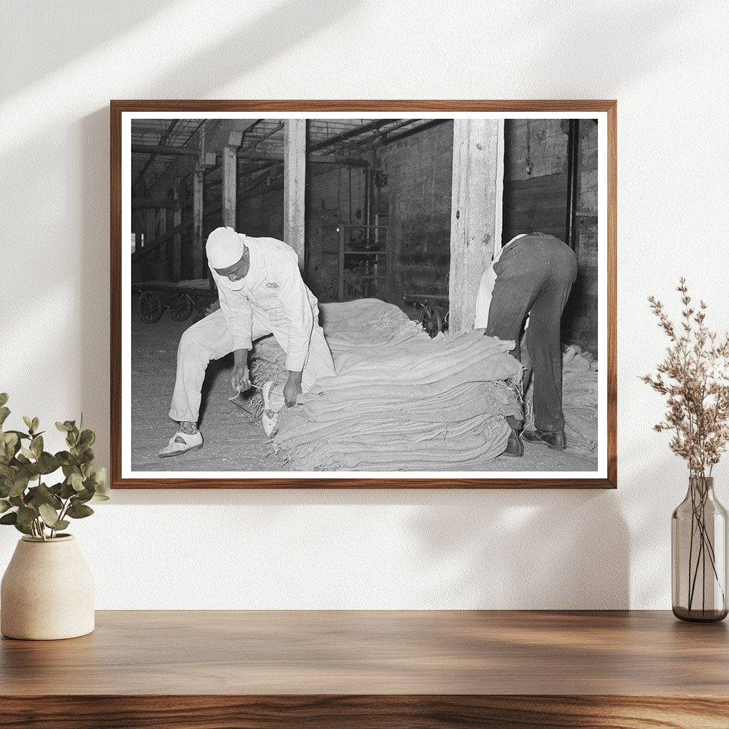1938 Workers Sewing Burlap Sacks at Louisiana Rice Mill - Available at KNOWOL