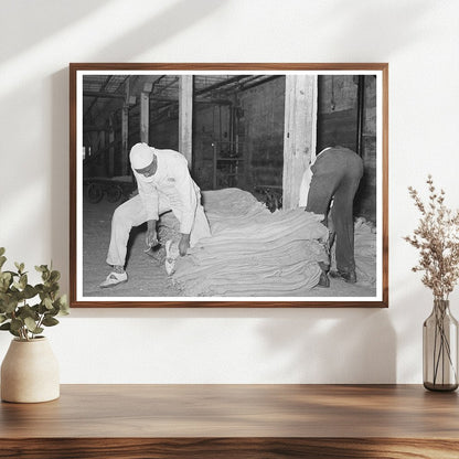 1938 Workers Sewing Burlap Sacks at Louisiana Rice Mill - Available at KNOWOL