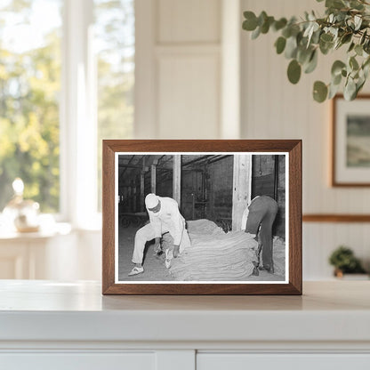 1938 Workers Sewing Burlap Sacks at Louisiana Rice Mill - Available at KNOWOL