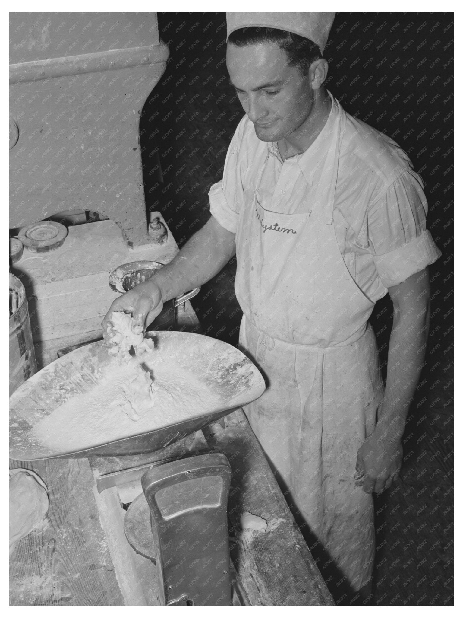 1939 Bakery Scene in San Angelo Texas with Worker Weighing Shortening - Available at KNOWOL