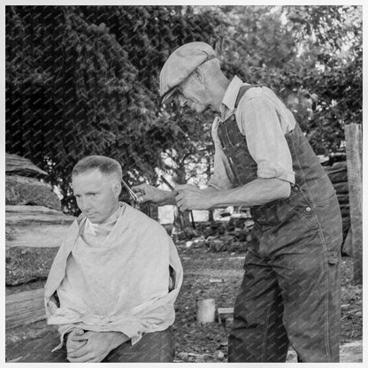 1939 Bean Pickers in Oregon Sharing Haircuts During Break - Available at KNOWOL