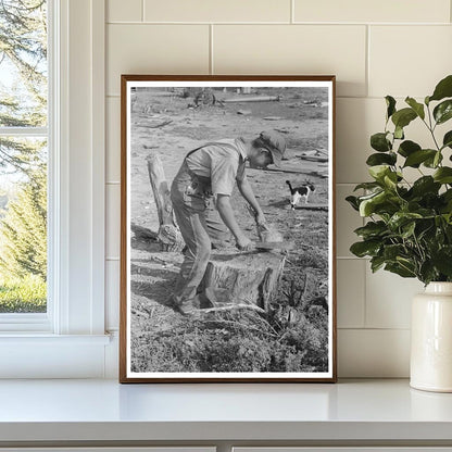 1939 Boy Preparing to Slaughter Chicken on Kansas Farm - Available at KNOWOL