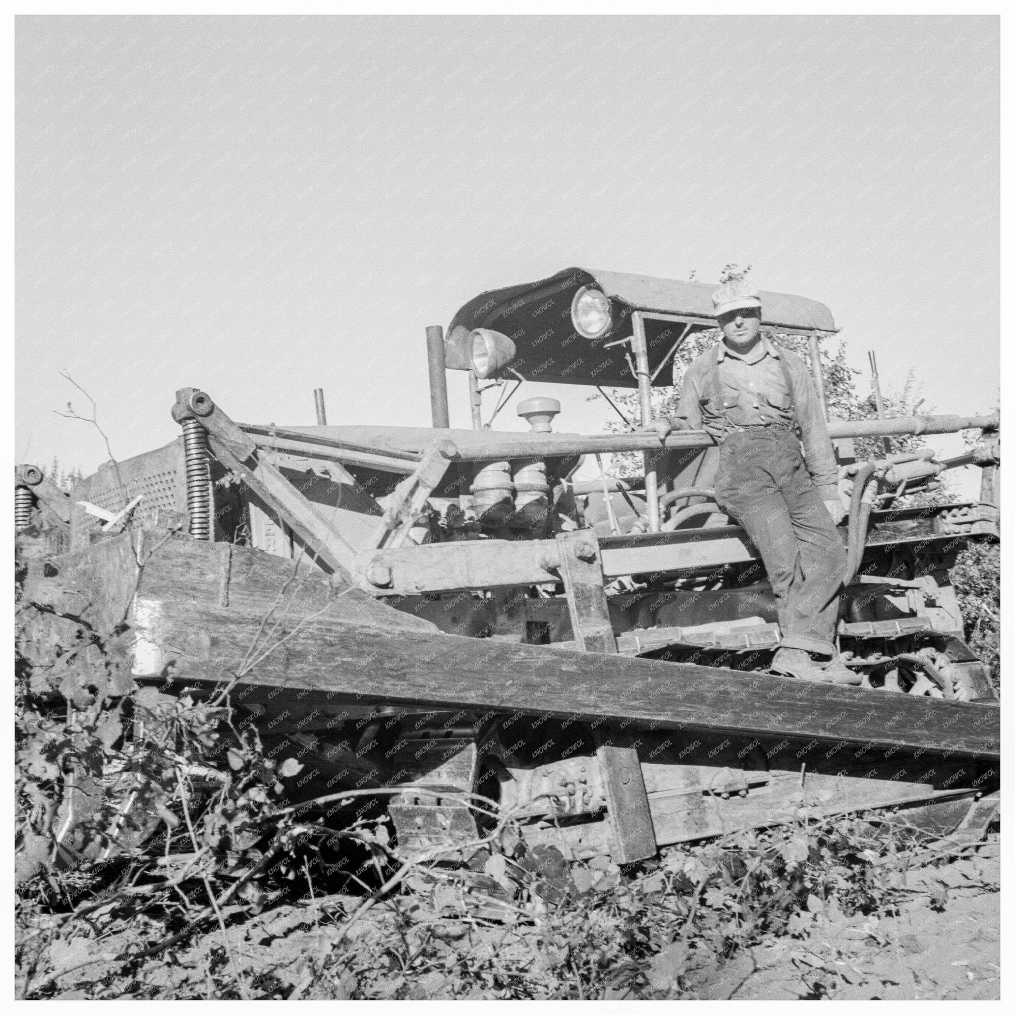 1939 Bulldozer Moving Stump on Lewis County Farm - Available at KNOWOL