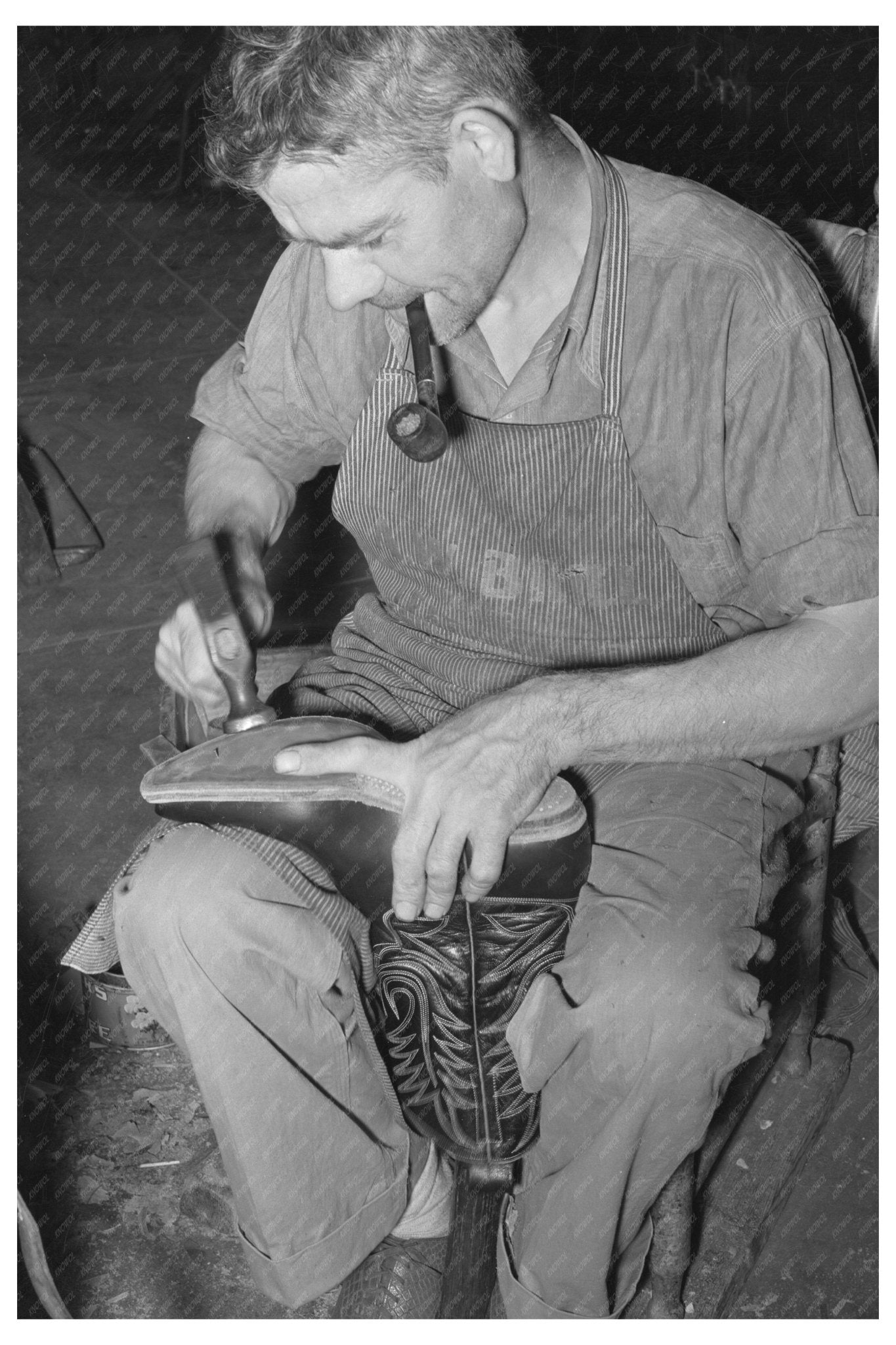 1939 Cowboy Bootmaker Shaping Sole in Alpine Texas - Available at KNOWOL