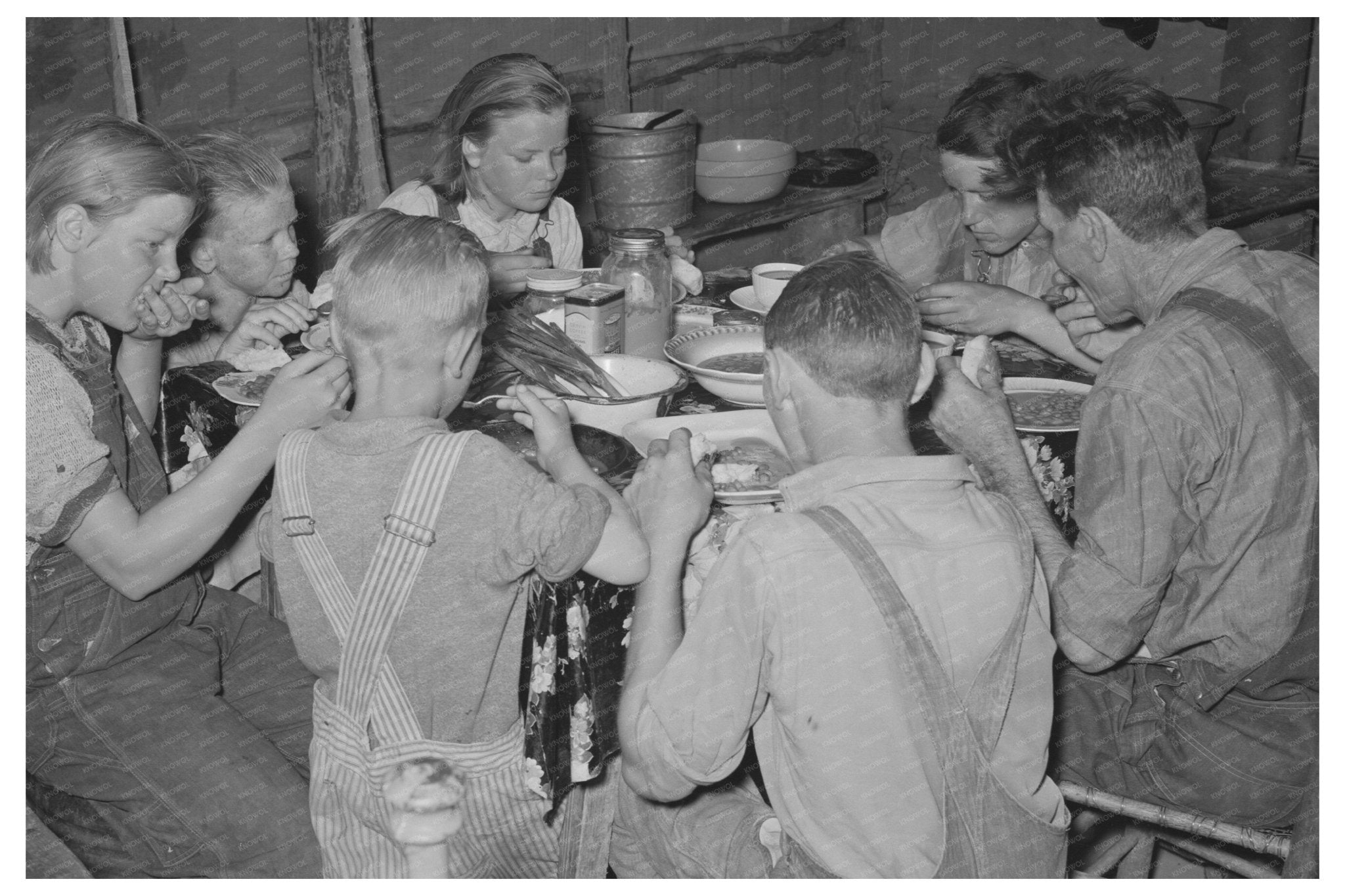 1939 Family of Laborers Dining After Cotton Chopping in Tent - Available at KNOWOL