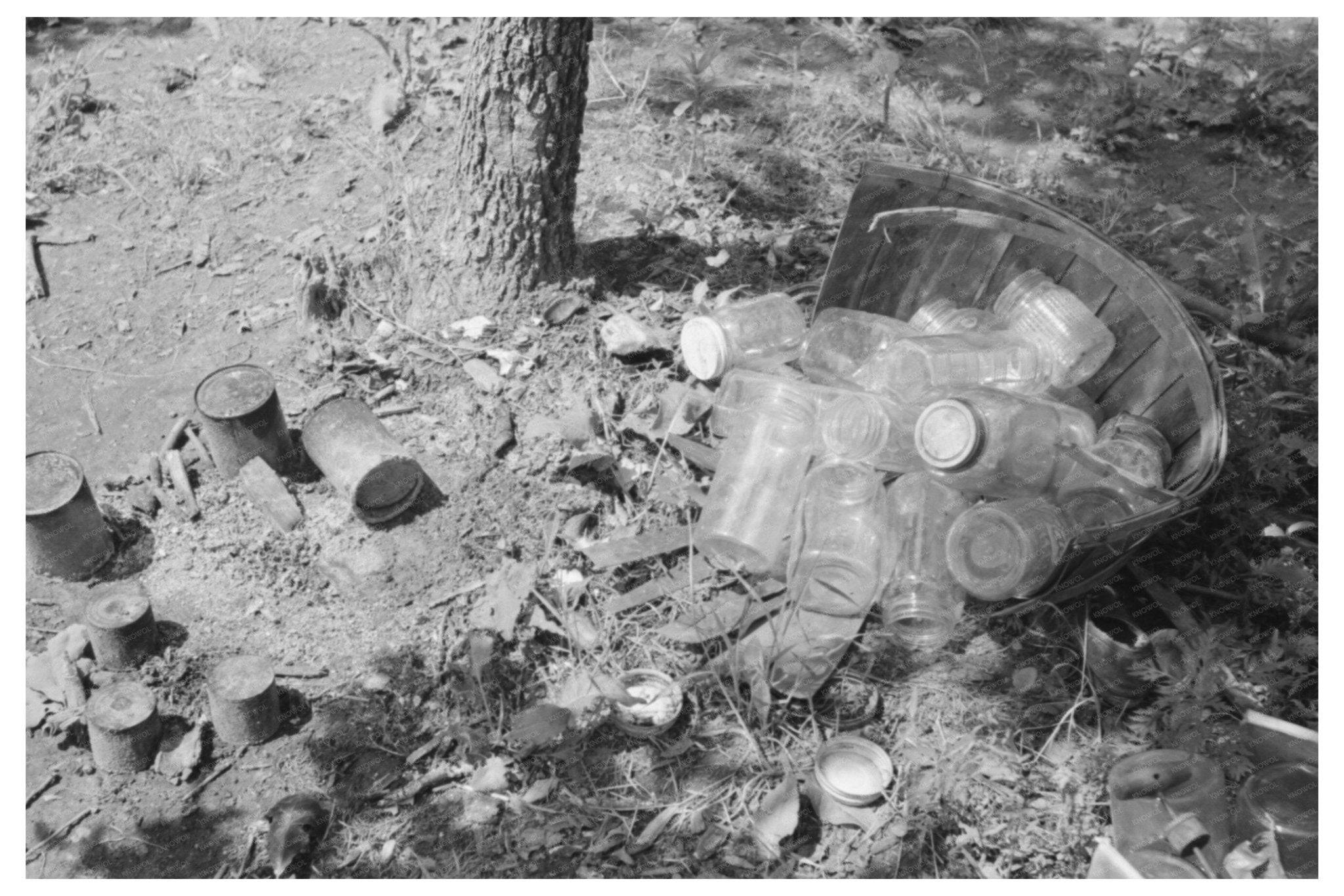 1939 Image of Cans and Jars at Labor Camp Oklahoma - Available at KNOWOL