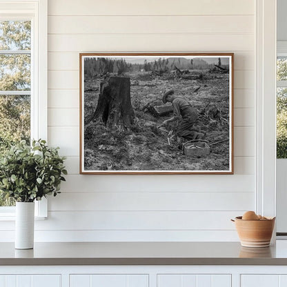 1939 Stump Farmer Blowing Tamarack Stump in Idaho - Available at KNOWOL