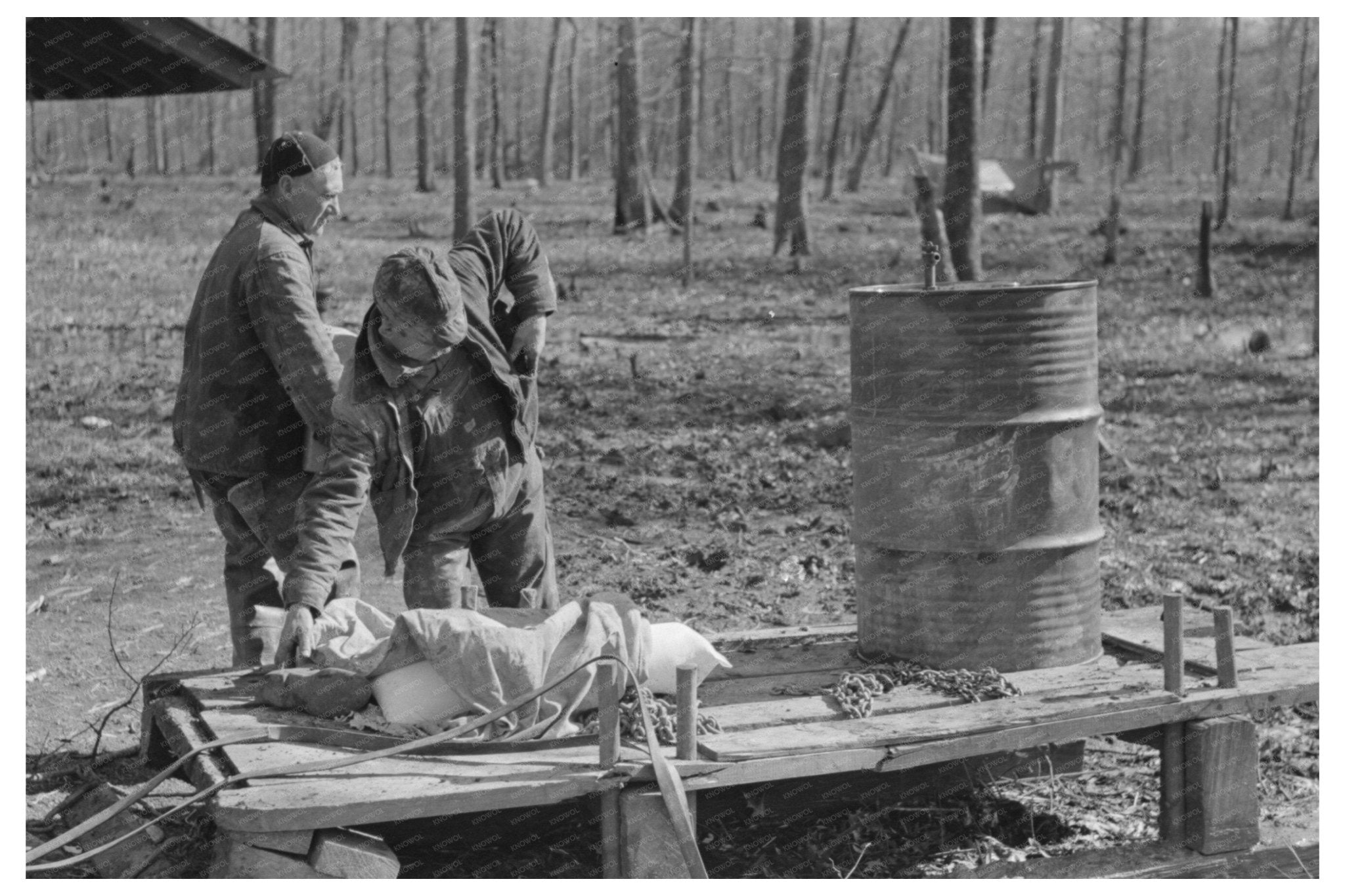 1939 Unloading Supplies from Mud Sled at Chicot Farms Arkansas - Available at KNOWOL