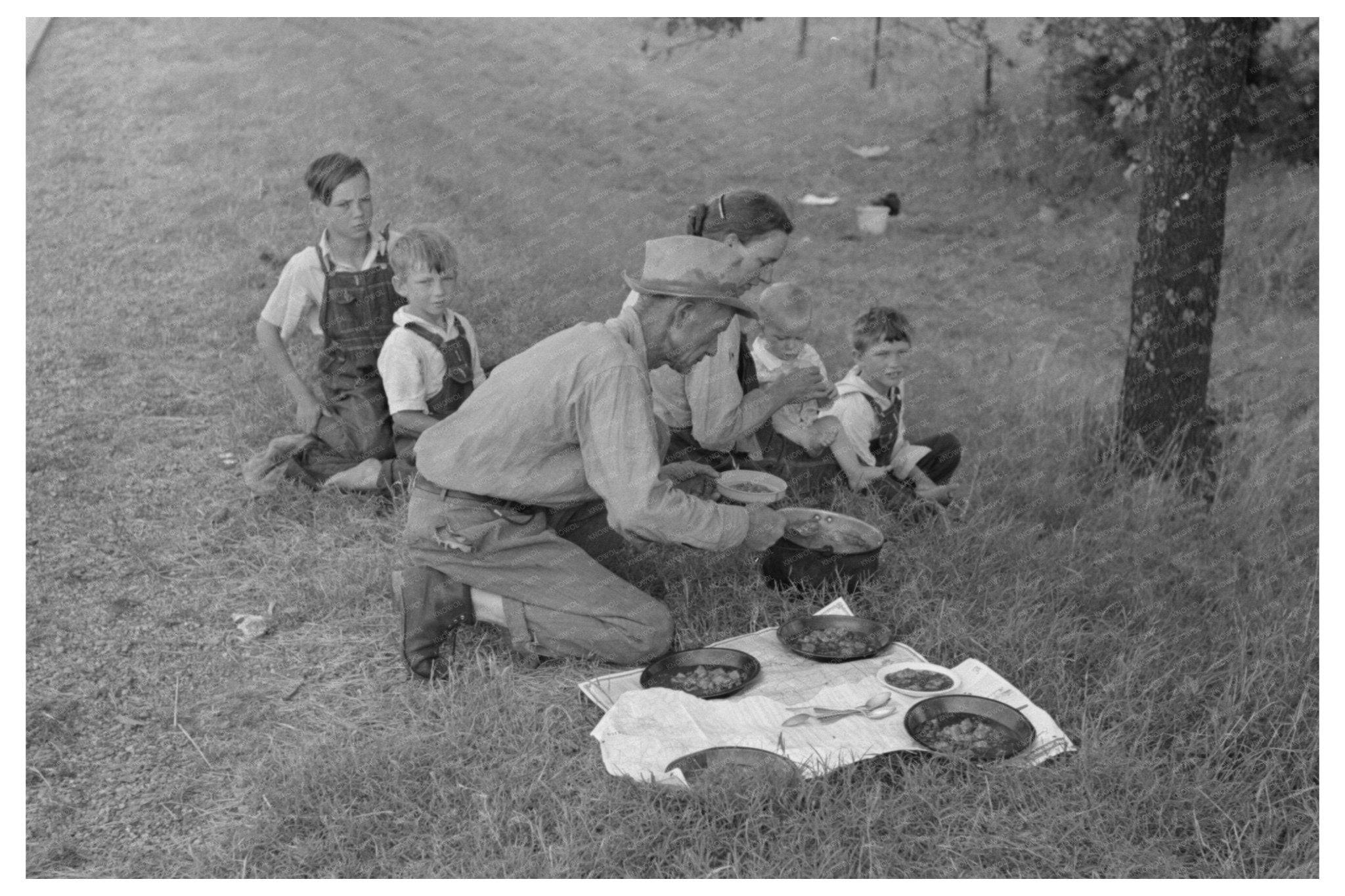 1939 Vintage Image of Migrant Family Lunch in Oklahoma - Available at KNOWOL