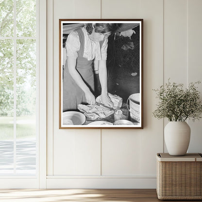 1939 Vintage Image of Migrant Worker Preparing Salt Meat - Available at KNOWOL