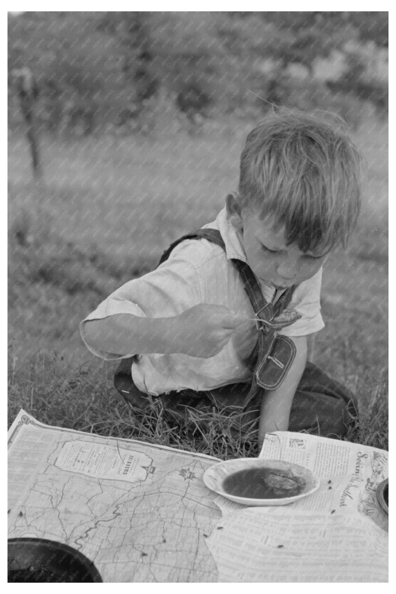 1939 Vintage Photo of Boy Eating Blackberry Pie Oklahoma - Available at KNOWOL