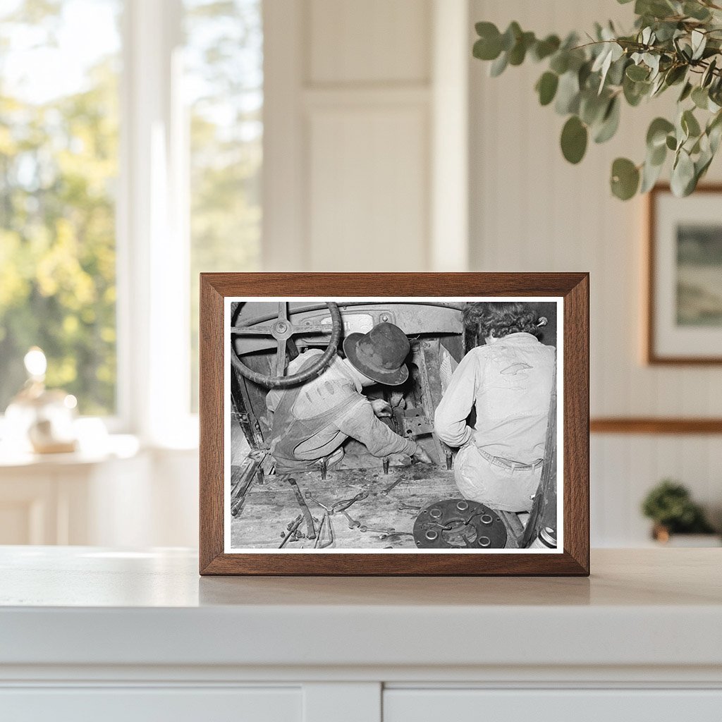 1939 Vintage Photo of Migrant Couple Repairing Car Texas - Available at KNOWOL