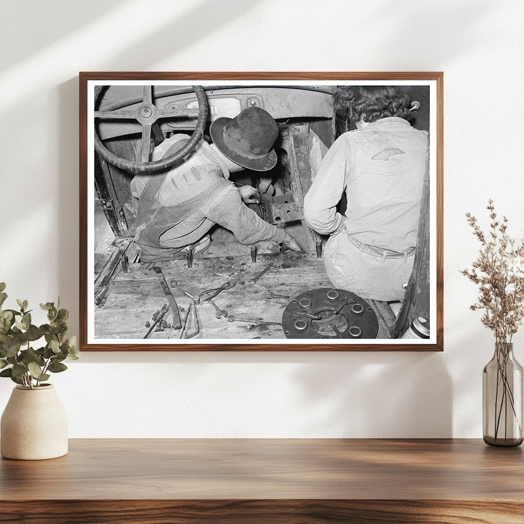 1939 Vintage Photo of Migrant Couple Repairing Car Texas - Available at KNOWOL