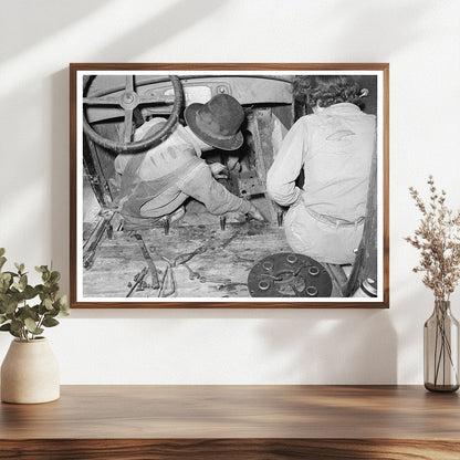 1939 Vintage Photo of Migrant Couple Repairing Car Texas - Available at KNOWOL