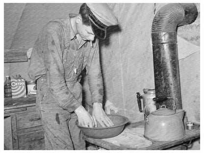 1939 Vintage Photo of Migrant Worker Son in Texas Tent Camp - Available at KNOWOL