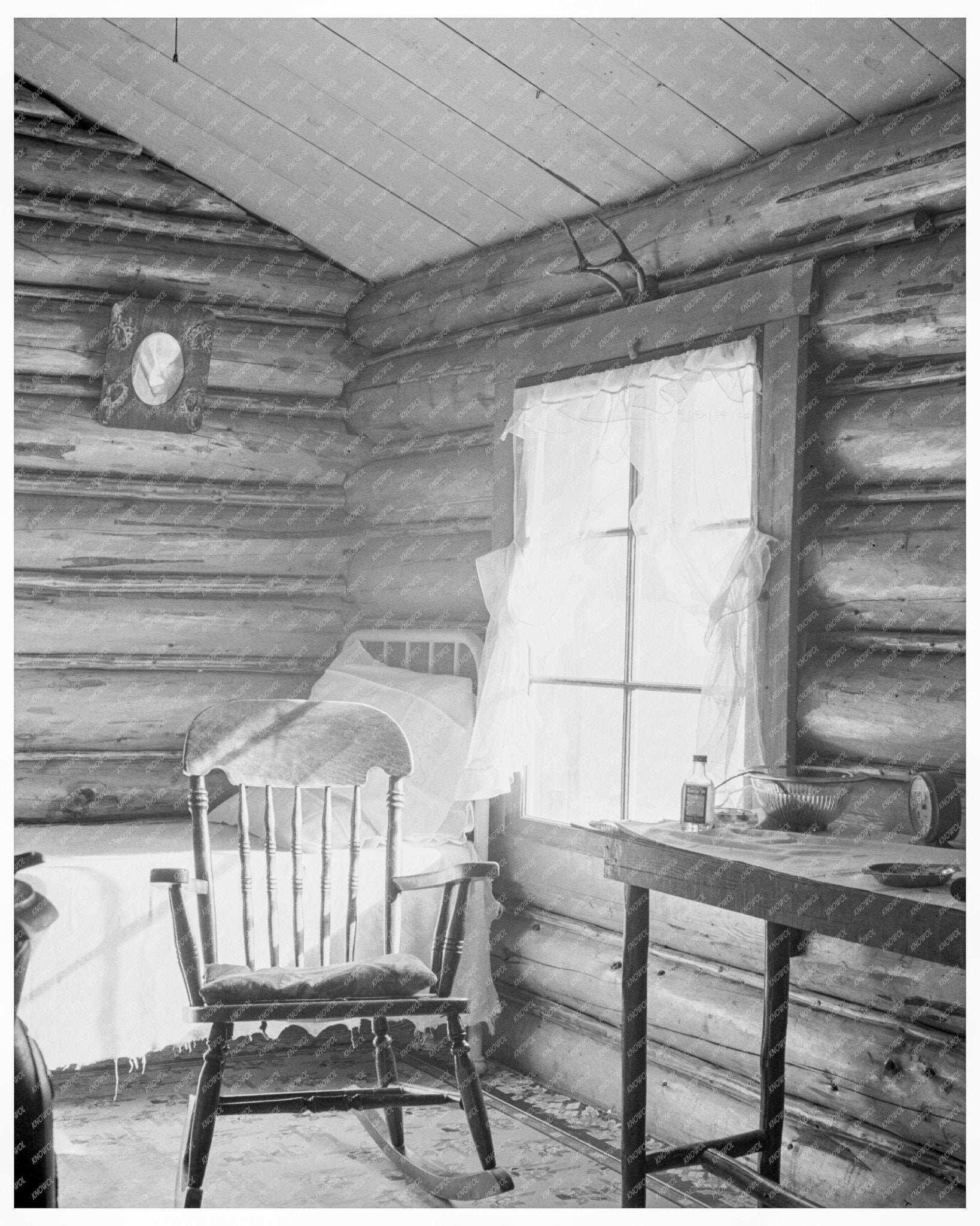 1939 Vintage Photograph of Farmers Two - Room Log Home in Boundary County Idaho - Available at KNOWOL