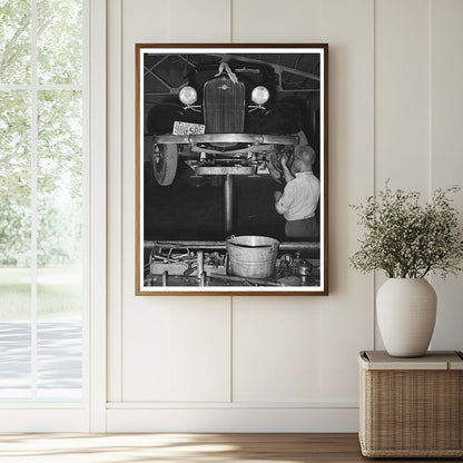 1939 Vintage Photograph of Man Greasing Car in Garage Texas - Available at KNOWOL