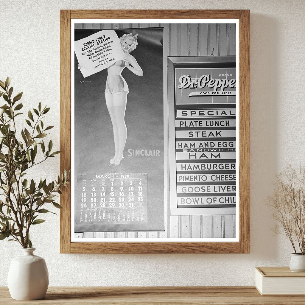 1939 Vintage Restaurant Calendar and Menu from Crystal City Texas - Available at KNOWOL