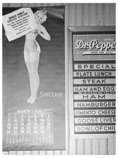 1939 Vintage Restaurant Calendar and Menu from Crystal City Texas - Available at KNOWOL