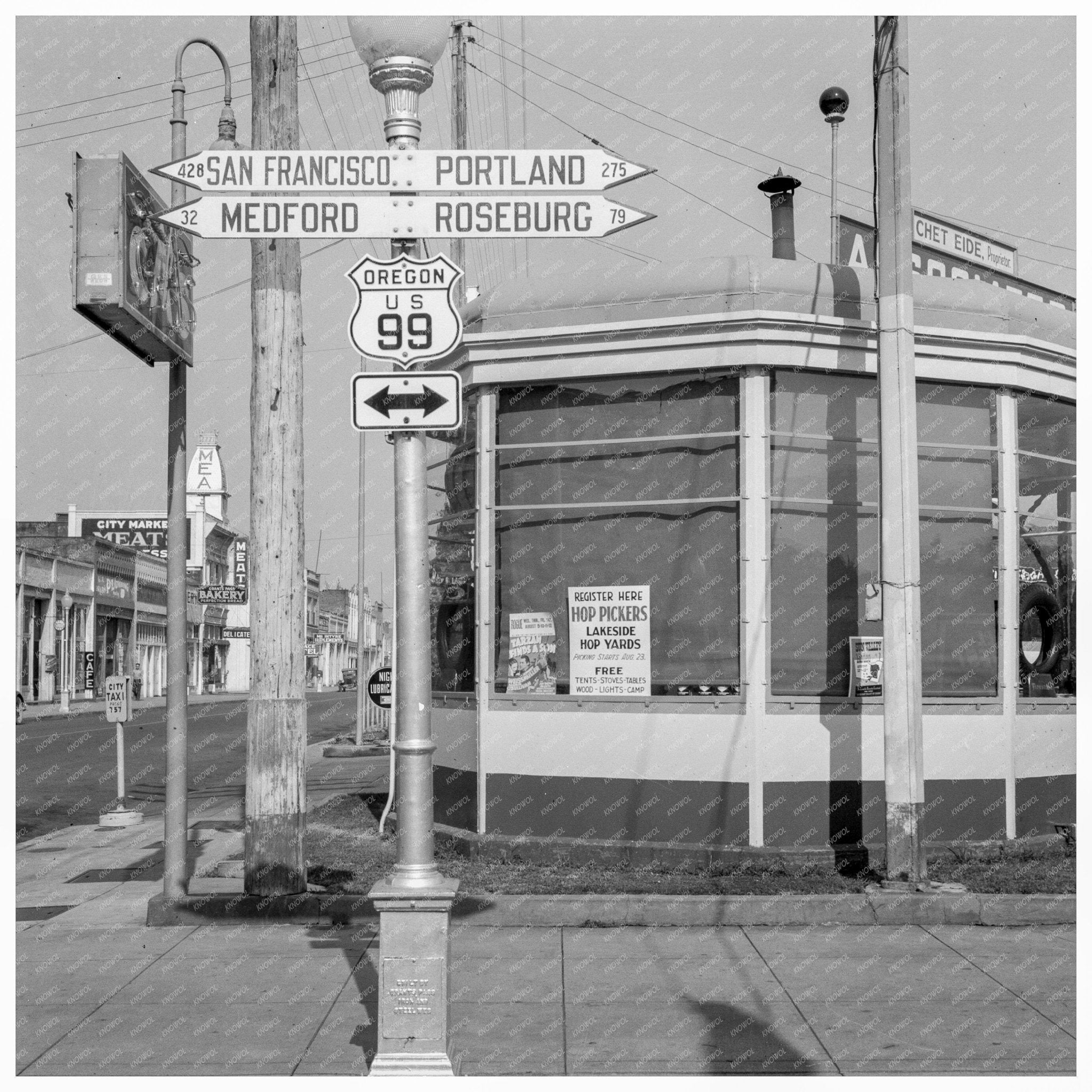 1939 Vintage Service Station Sign in Oregon Hop Picker Recruitment - Available at KNOWOL