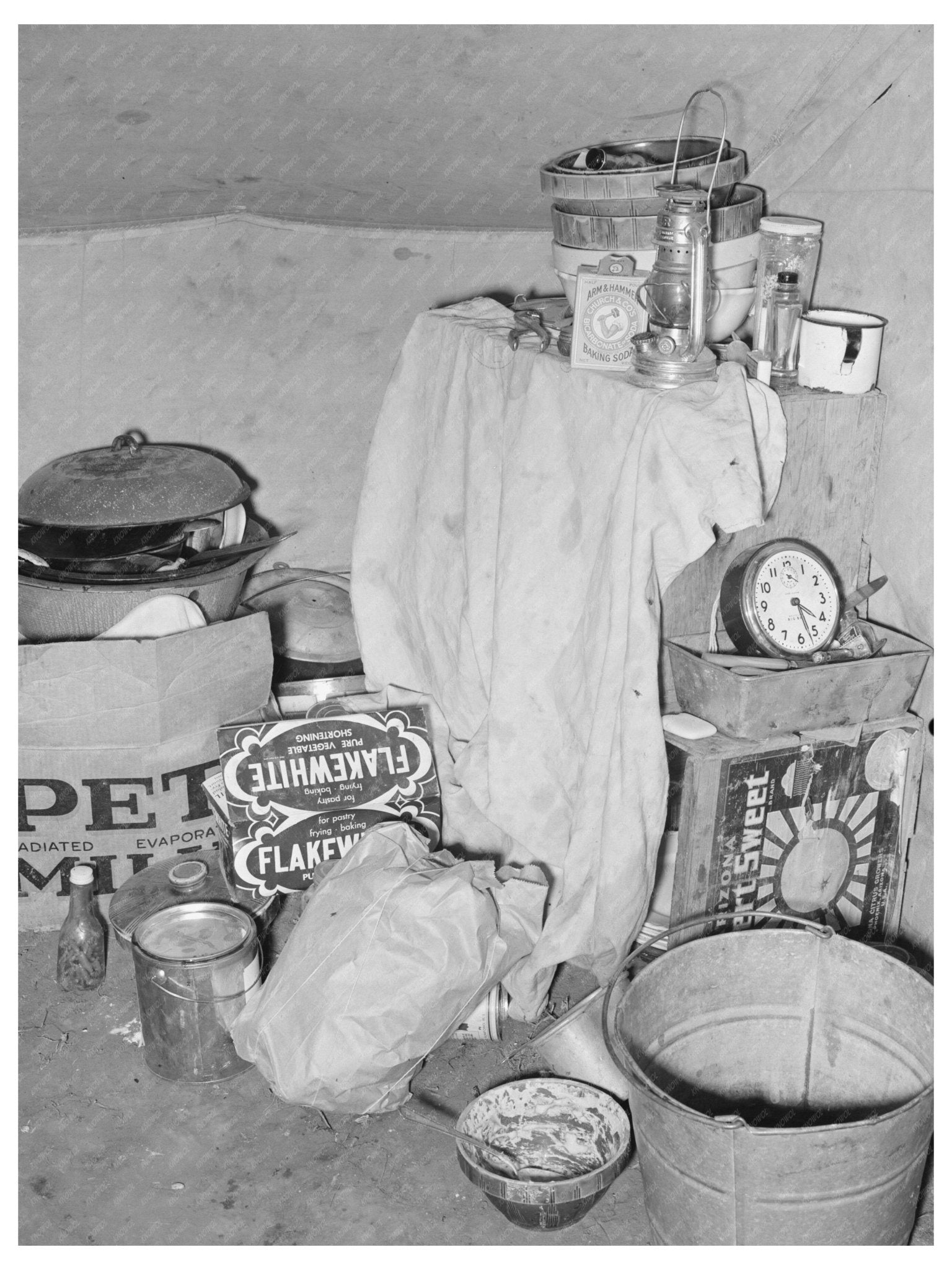 1939 Vintage Tent Home Interior of Texas Migrants - Available at KNOWOL