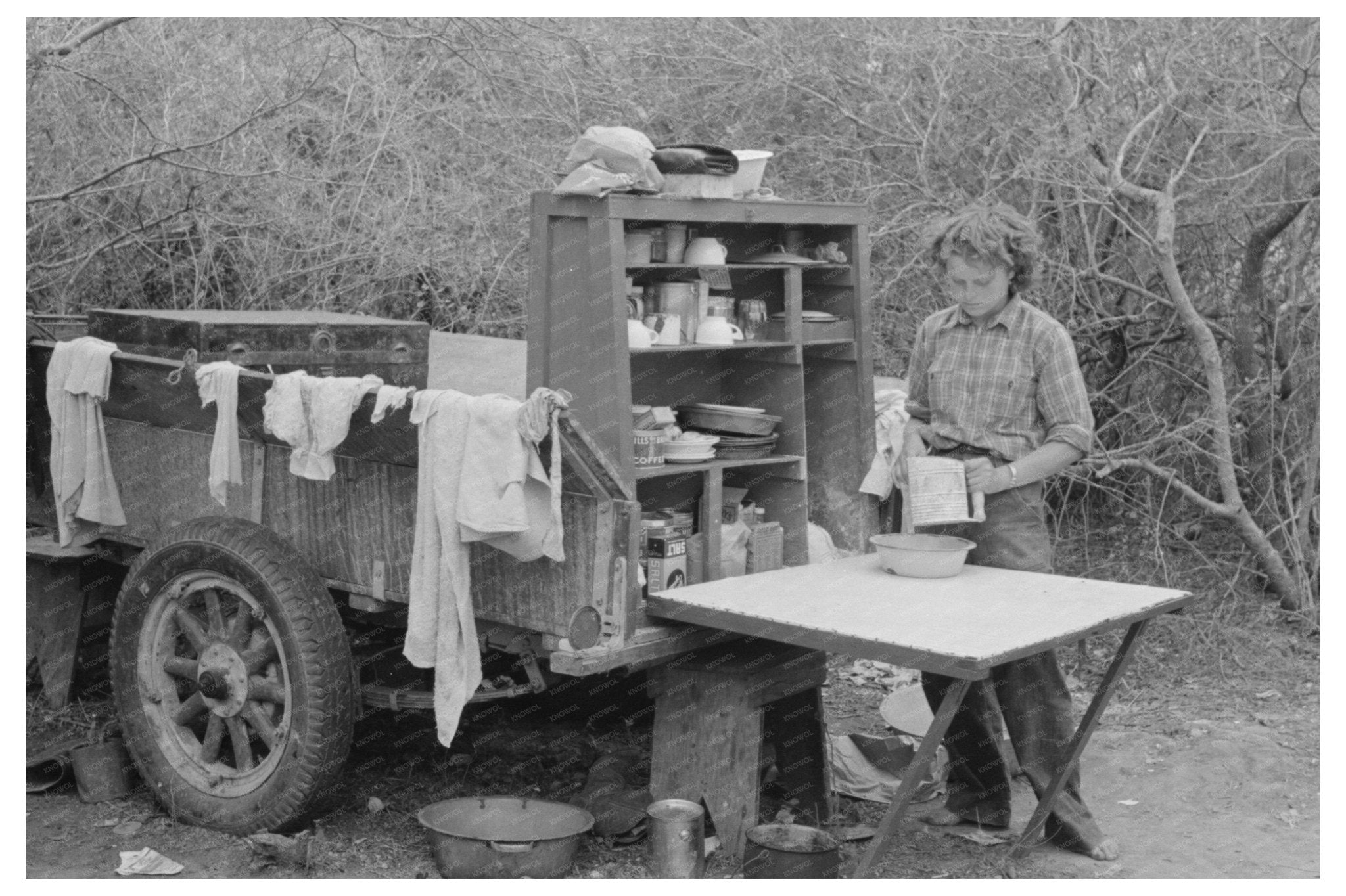 1939 Vintage Trailer Kitchen Cabinet at Migrant Camp Texas - Available at KNOWOL