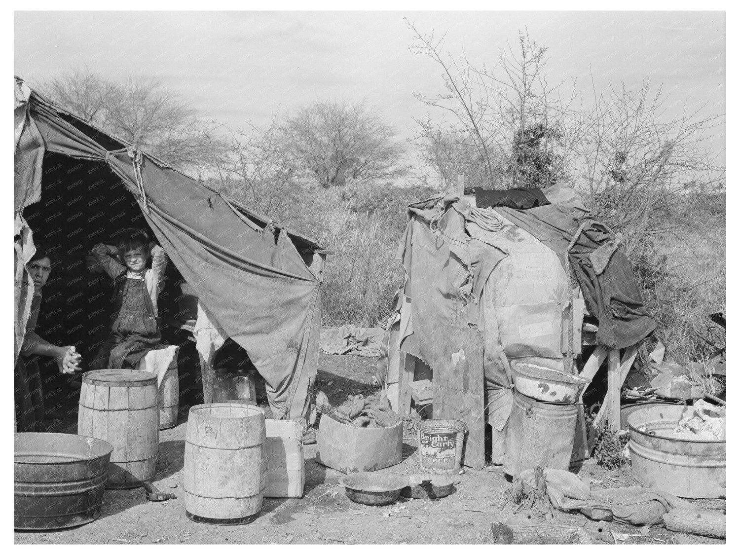 1939 Vintage White Migrant Camp in Mercedes Texas - Available at KNOWOL
