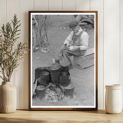 1939 White Migrant Worker Sawing Wood in Texas - Available at KNOWOL