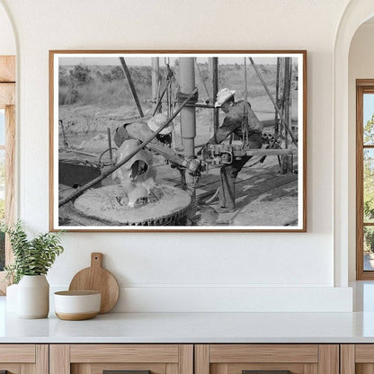 1939 Workers Installing Drilling Pipe at Oklahoma Oil Well - Available at KNOWOL