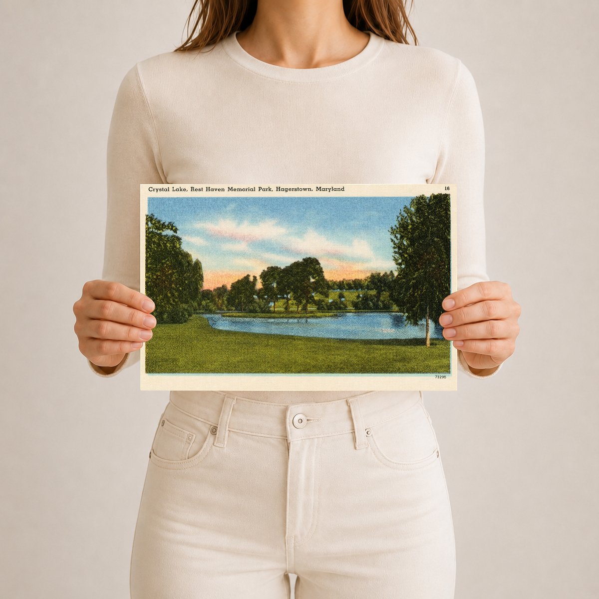 Crystal Lake, Rest Haven Memorial Park, Hagerstown, Maryland — Vintage Maryland Postcard