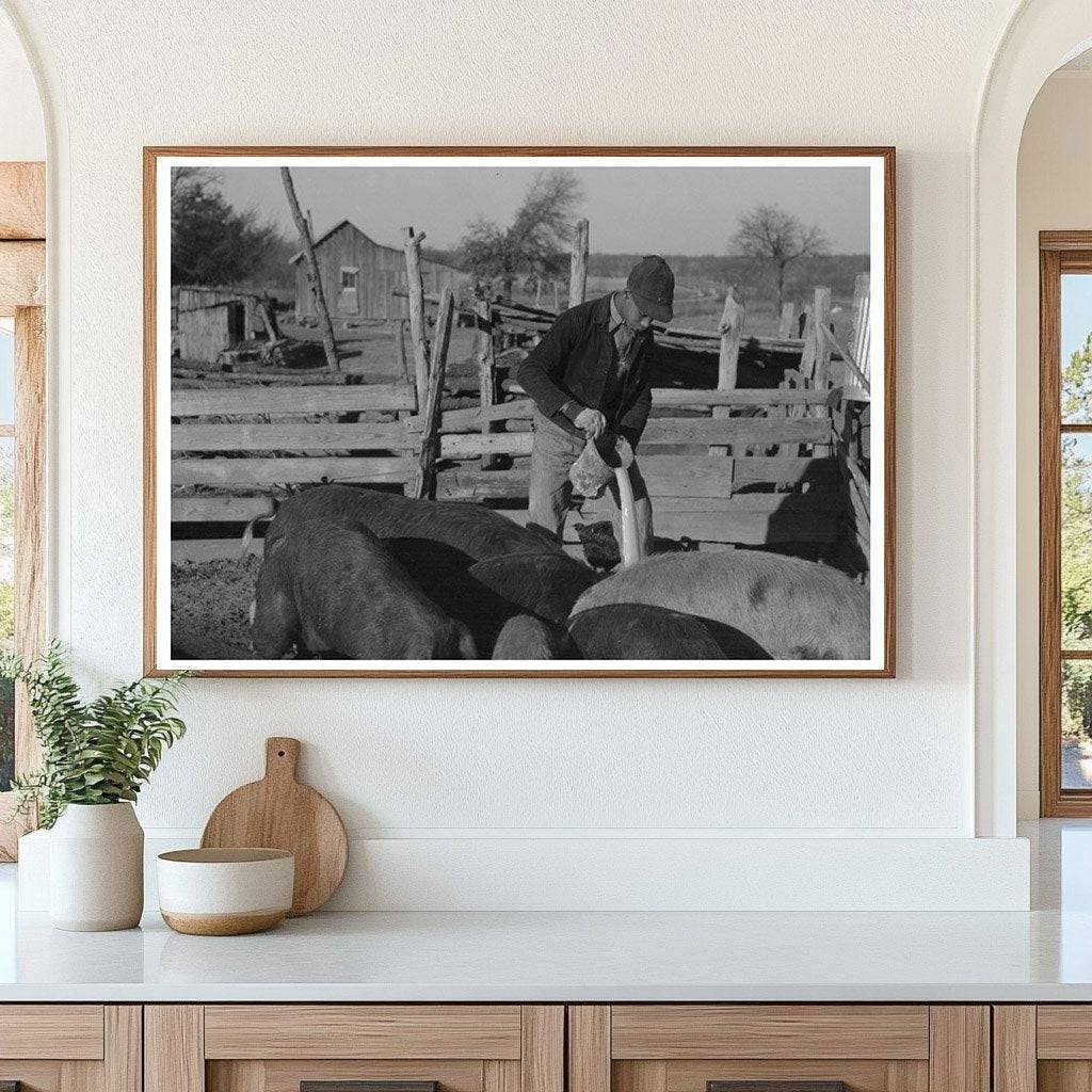 1940 Farm Life Children Mixing Hog Feed in Oklahoma - Available at KNOWOL